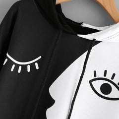 Women Ladies Sweatshirt Hooded Long Sleeve Crop Patchwork Blouse Pullover Tops